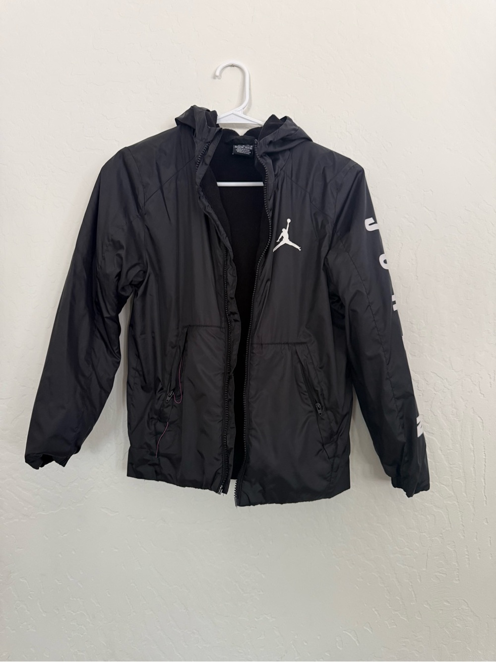 Jordan Black Hooded Youth Windbreaker with White Jumpman